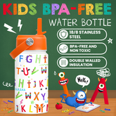 Kids Water Bottle with Straw Lid - 12 Oz Alphabet Insulated Stainless Steel Water Bottles for Toddlers Kid Girl Boys - Travel Cup for School Sports